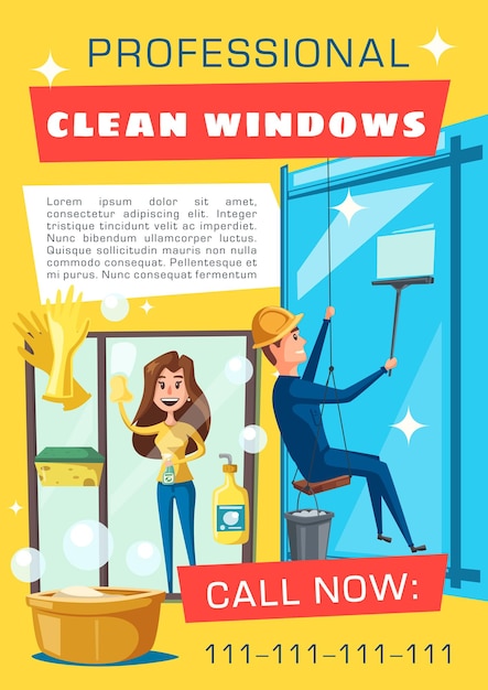 Vettore servizio professionale di accesso con fune per la pulizia delle finestre