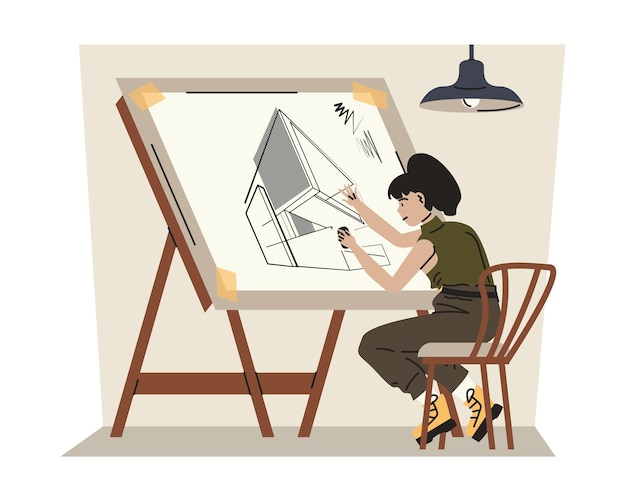 professional woman sitting and draw plan of building