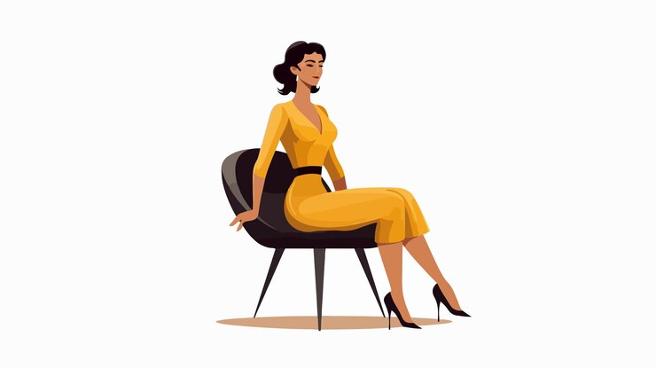 Vector professional woman sitting with stooped posture in chair