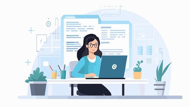 professional woman working with code language algorithm coder