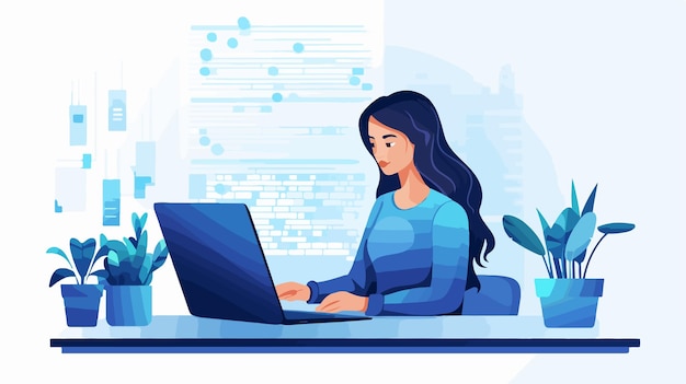 professional woman working with code language algorithm coder