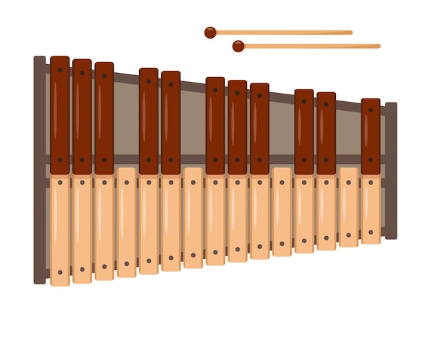 Vector professional wooden xylophone with two percussion mallets