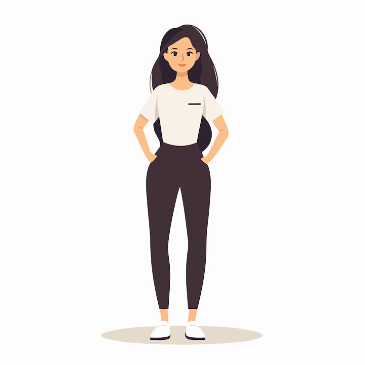 Vector professional young woman posing with hands in pockets