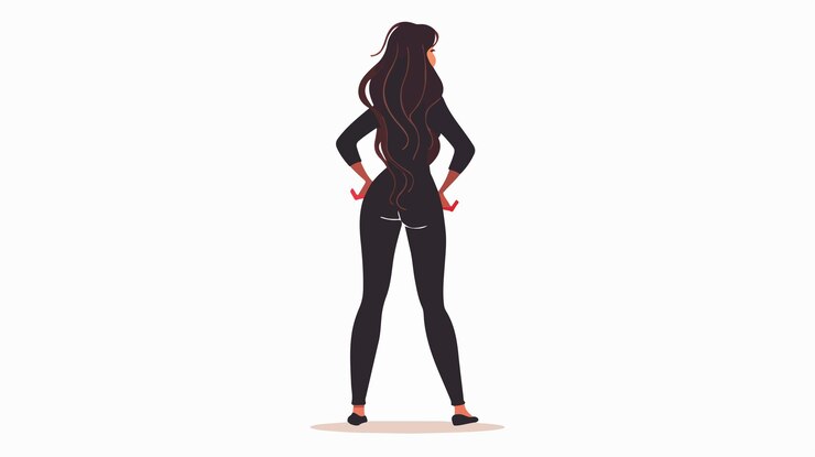 Vector professional young woman standing rear view position portrait