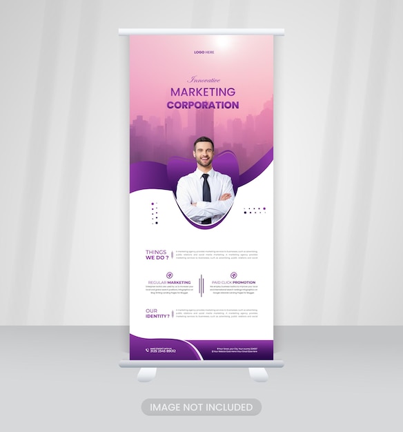 プロがデザインしたロールアップ バナー 印刷可能および編集可能なベクター デザイン テンプレート