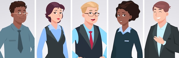 Professionals portraits. Diverse business people group, ethnically mixed happy persons. Office managers characters, corporate face team vector set