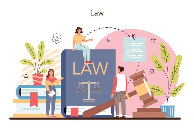 Professioneel advocaatconcept Straf en oordeelidee Afwikkeling van documentcreatie Wetsadviseur of adviseuradvocaat die een klant verdedigt tijdens het proces Platte vectorillustratie