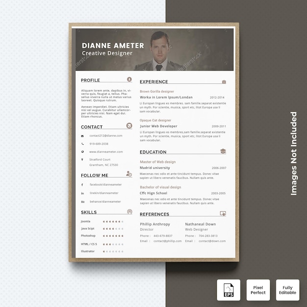 Professioneel beeld CV CV-sjabloon Vector Premium