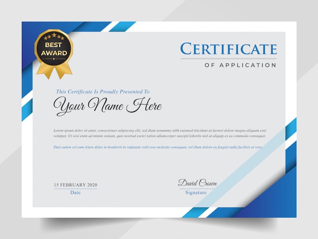 Professioneel blauw zakelijk certificaat