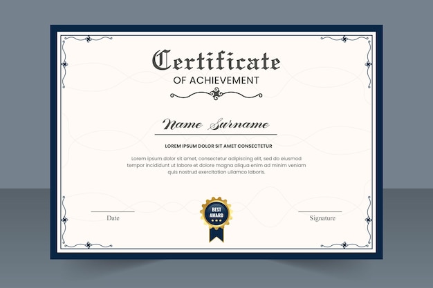 Professioneel certificaatsjabloonontwerp met gouden badge vectorillustratie