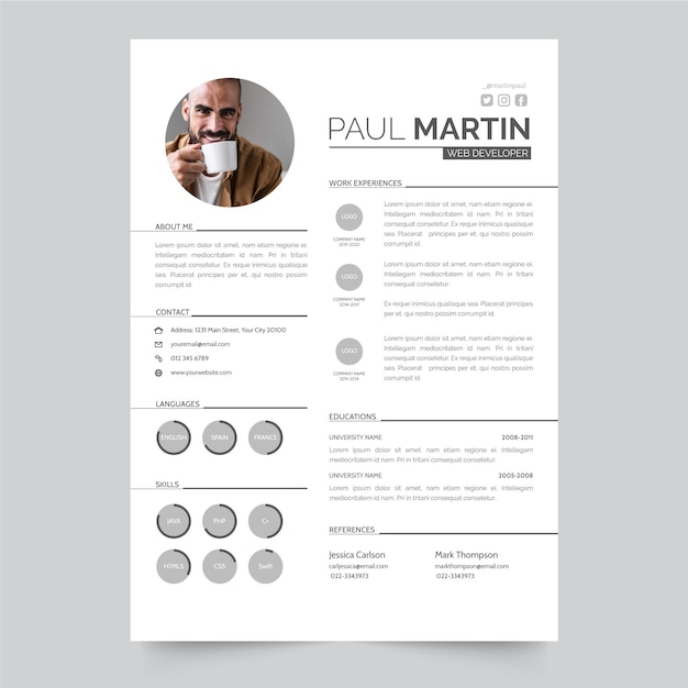 Vector professioneel curriculum vitae-sjabloon