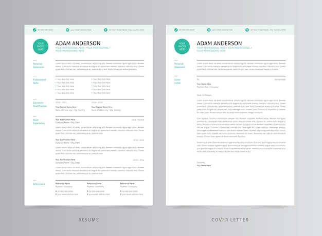 Vector professioneel cv of cv en sollicitatiebriefsjabloon