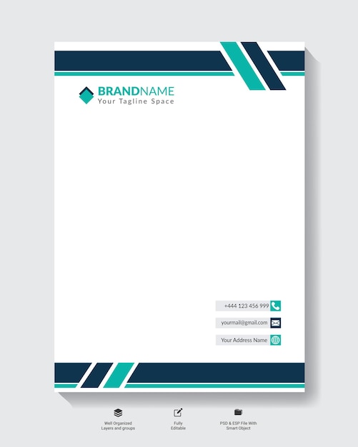 Professioneel drukbaar Blank briefhoofd Sleek bedrijf Branding Kleurrijke briefhoofd Layout