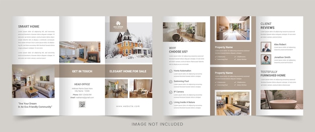 Vector professioneel elegant vastgoed driedubbele brochure huisverkoop bedrijf driedubbele brochure real esta