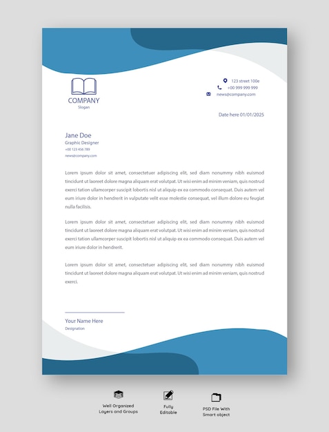 Professioneel en Navy Corporate Letterhead Template Moderne Letterhead Design Letterhead