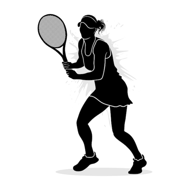 Professioneel meisje tennis speler silhouet. vector illustratie