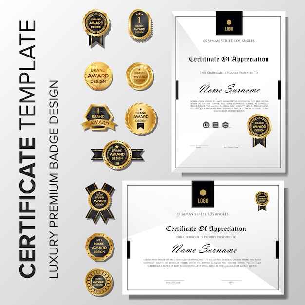 Vector professioneel minimalistisch certificaat met badge