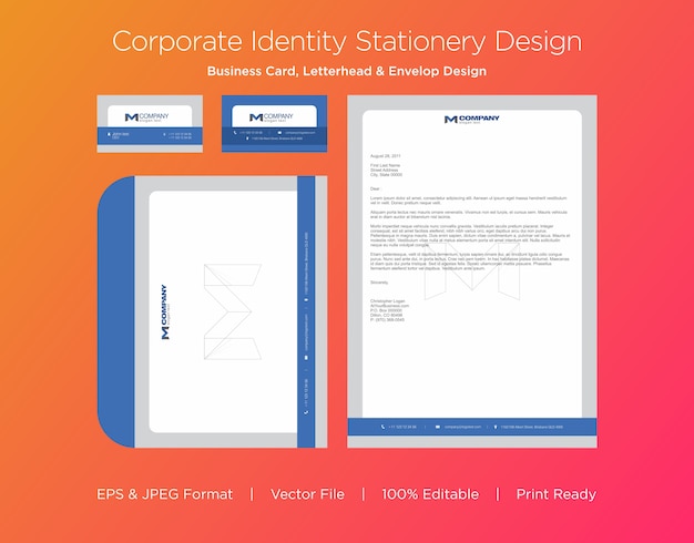 Professioneel visitekaartje, briefhoofd en envelop ontwerpsjabloon