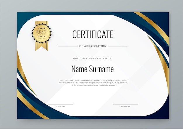 Professioneel wit goud en donkerblauw Certificate Certificate Of Appreciation Template Design