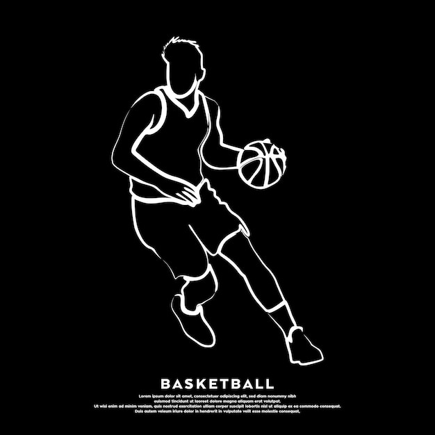 Vector professionele basketbalspeler witte lijntekeningen. vector illustratie