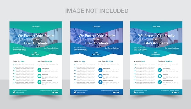 Professionele bedrijfsmedische flyer ontwerp concept template vector Drie flyer set