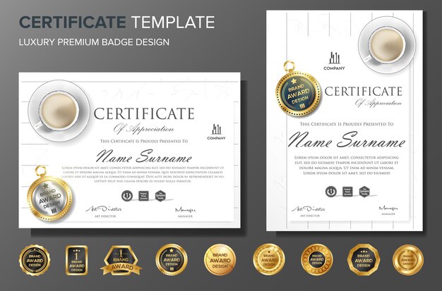 Vector professionele certificaatsjabloon achtergrond met badge