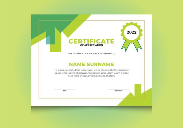 Professionele certificaatsjabloon met eenvoudige badge premium vector