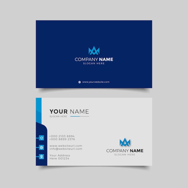 Professionele elegante blauwe en witte moderne ontwerpsjabloon voor visitekaartjes