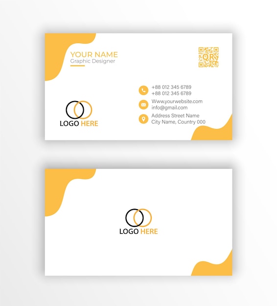 Professionele elegante gele en witte moderne zakelijke ontwerpsjabloon voor visitekaartjes