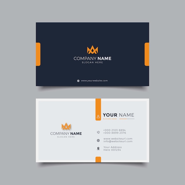 Professionele elegante oranje en witte moderne ontwerpsjabloon voor visitekaartjes
