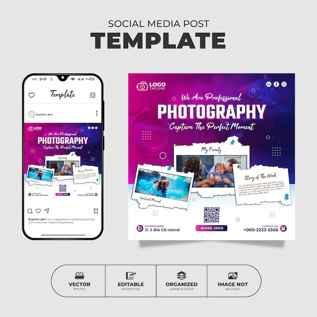 Professionele fotografie Social Media Instagram-post en bannersjabloon voor promotie