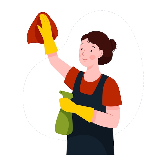 Professionele huishoudelijke schoonmaakdienst Gelukkige vrouw die het huis schoonmaakt Vrouw die de was doet Meisje doet het huishouden