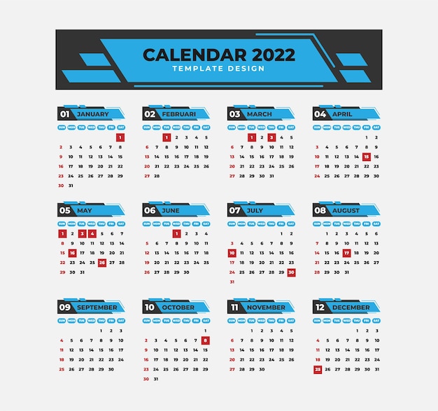 Professionele kalender 2022 sjabloon met geometrische stijl