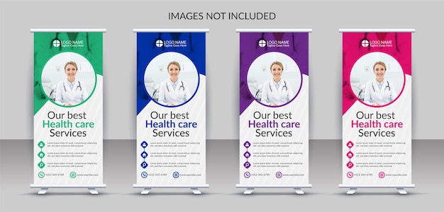 Professionele medische gezondheidszorg roll-up banner sjabloonontwerp