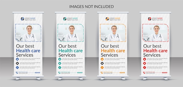 Professionele medische gezondheidszorg roll-up banner sjabloonontwerp