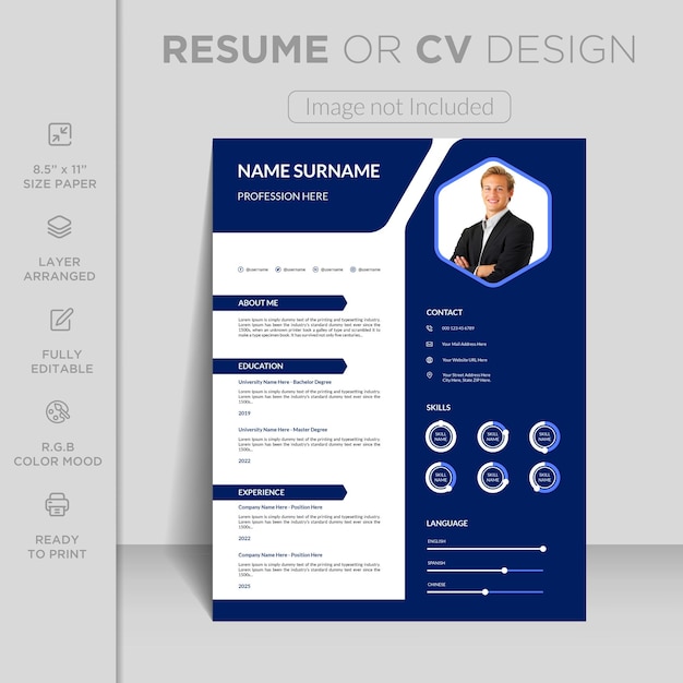 Professionele moderne en minimale cv- of cv-ontwerpsjabloon. Aantrekkelijke online leerplansjabloon