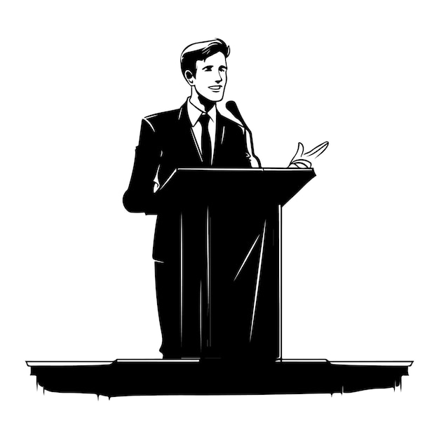 Professionele spreker op podium clipart op een witte achtergrond