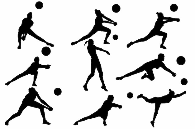 professionele vrouwelijke volleyballer silhouet set Vis silhouet set in premium lijn a