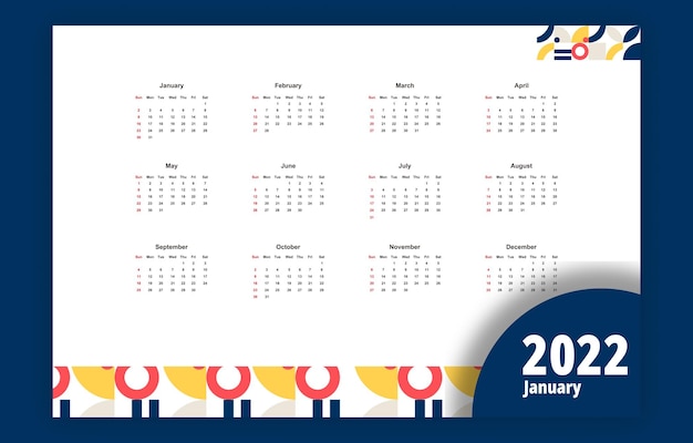 Professionele zakelijke 2022 kalender in geometrische stijl