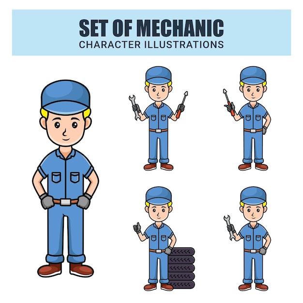 Professions people cartoon set of mechanic character illustration