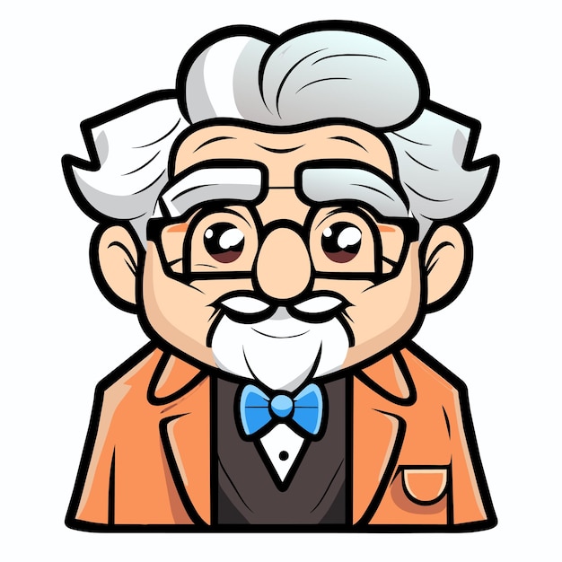 Professor arts oude man baard hand getekende cartoon sticker pictogram concept geïsoleerde illustratie