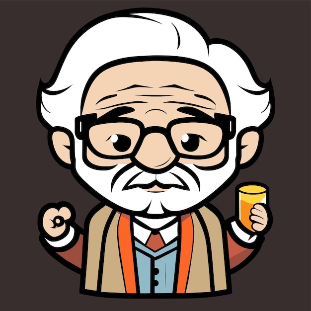 Vector professor doctor old man beard hand drawn cartoon sticker icon concept isolated illustration