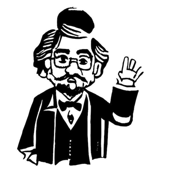 Vettore illustrazione isolata di concetto dell'icona dell'autoadesivo del fumetto disegnato a mano della barba dell'uomo anziano del professore medico