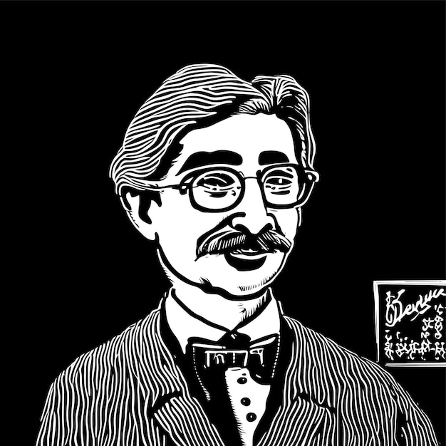 Vettore professore medico vecchio con gli occhiali disegnato a mano adesivo fumetto icona concetto illustrazione isolata