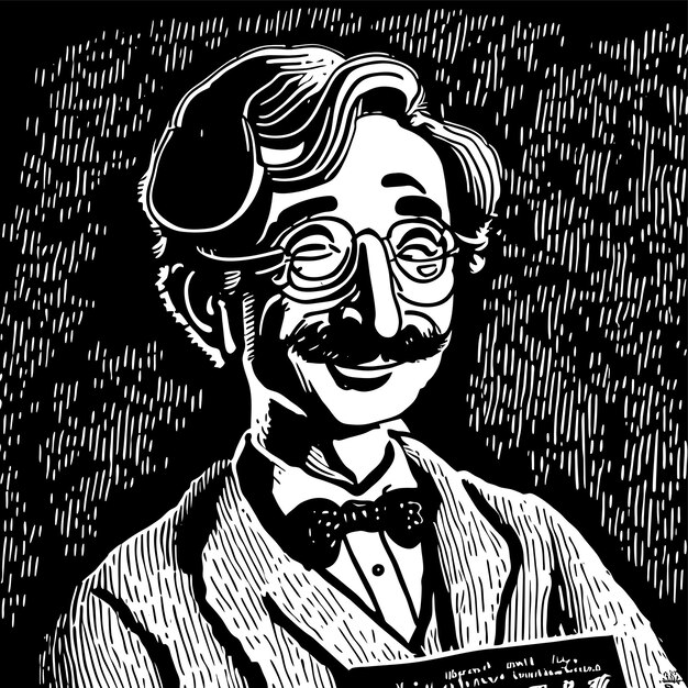 Вектор Профессор, доктор, старик в очках, нарисованный вручную мультфильм, наклейка, иконка, изолированная иллюстрация