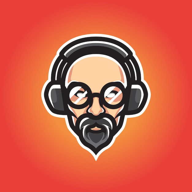 Vector professor gamer head mascot logo