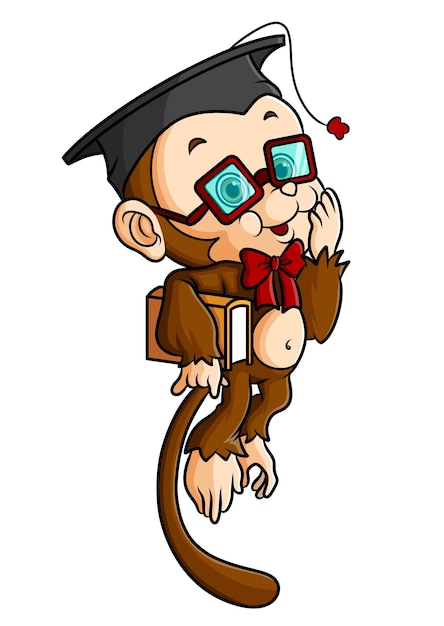 The professor monkey is graduated and holding a book of illustration