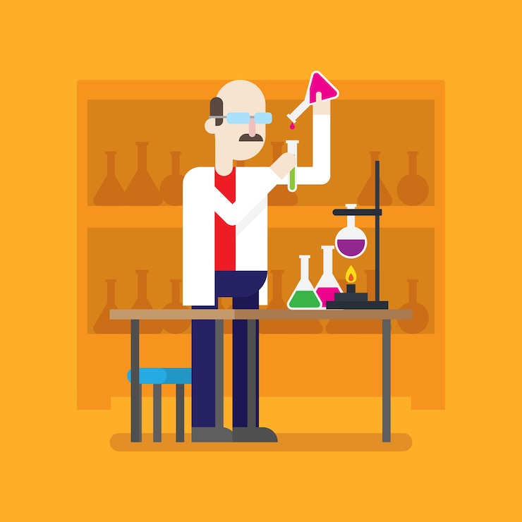 वेक्टर professor or scientist in a laboratory cartoon character series
