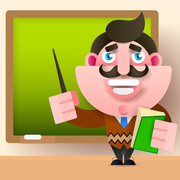 Vector professor standing in front of blank school blackboard