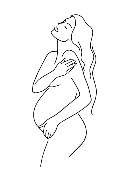 Profiel van een zwangere vrouw en het hart van een baby met lijn Esthetische vectorillustratie